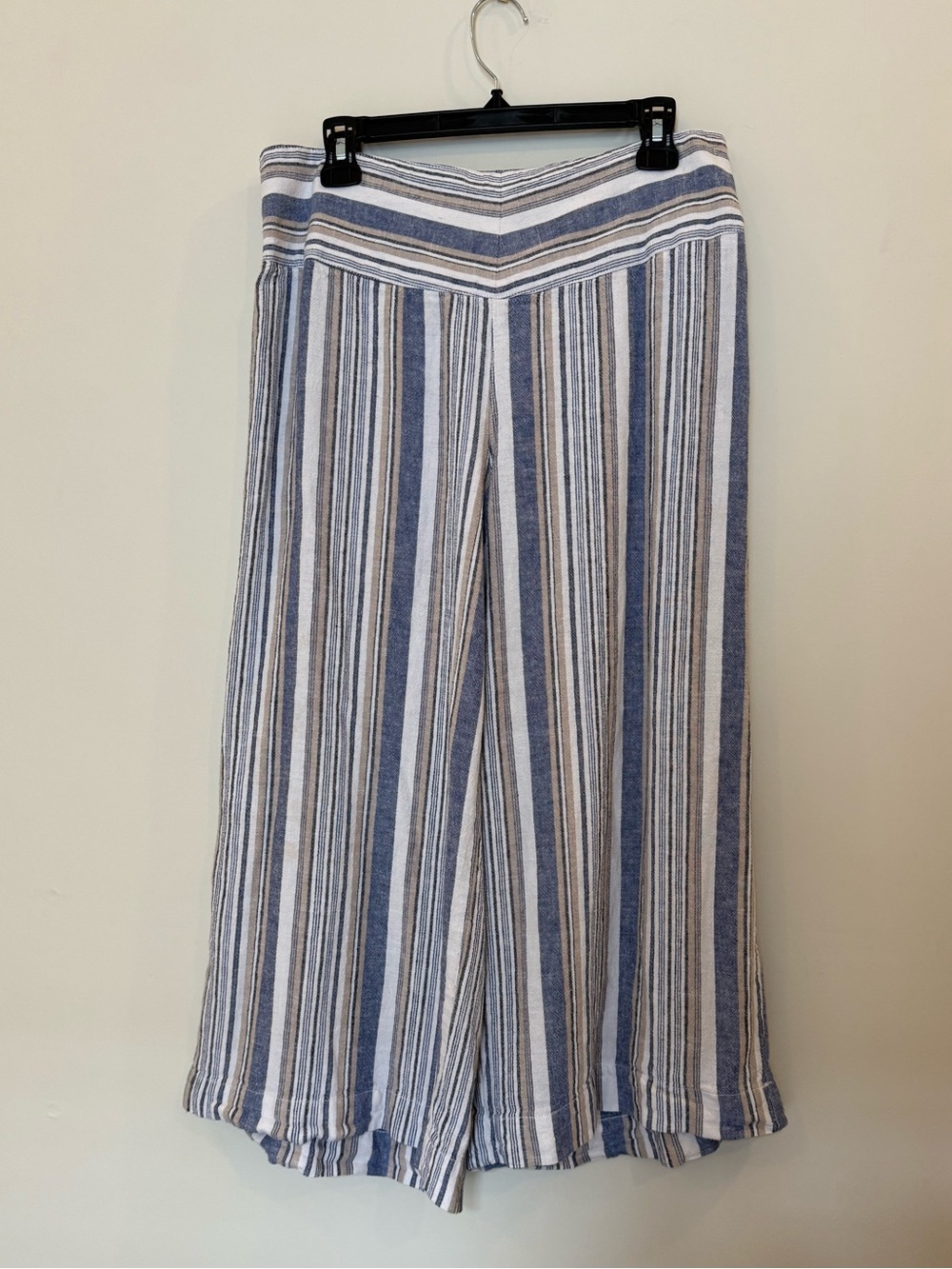 Striped Wide-Leg Linen-Blend Capri Pants — Blue & White